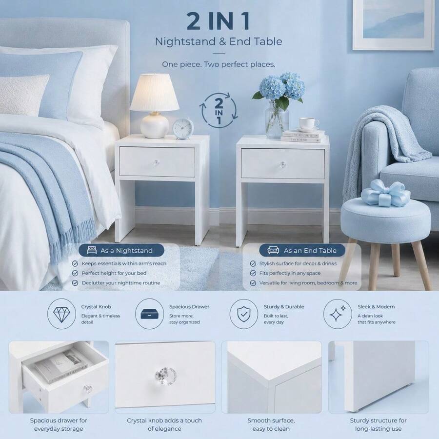 2-In-1 Storage Stool & Nightst - Furniture Hardware Parts recension och pris