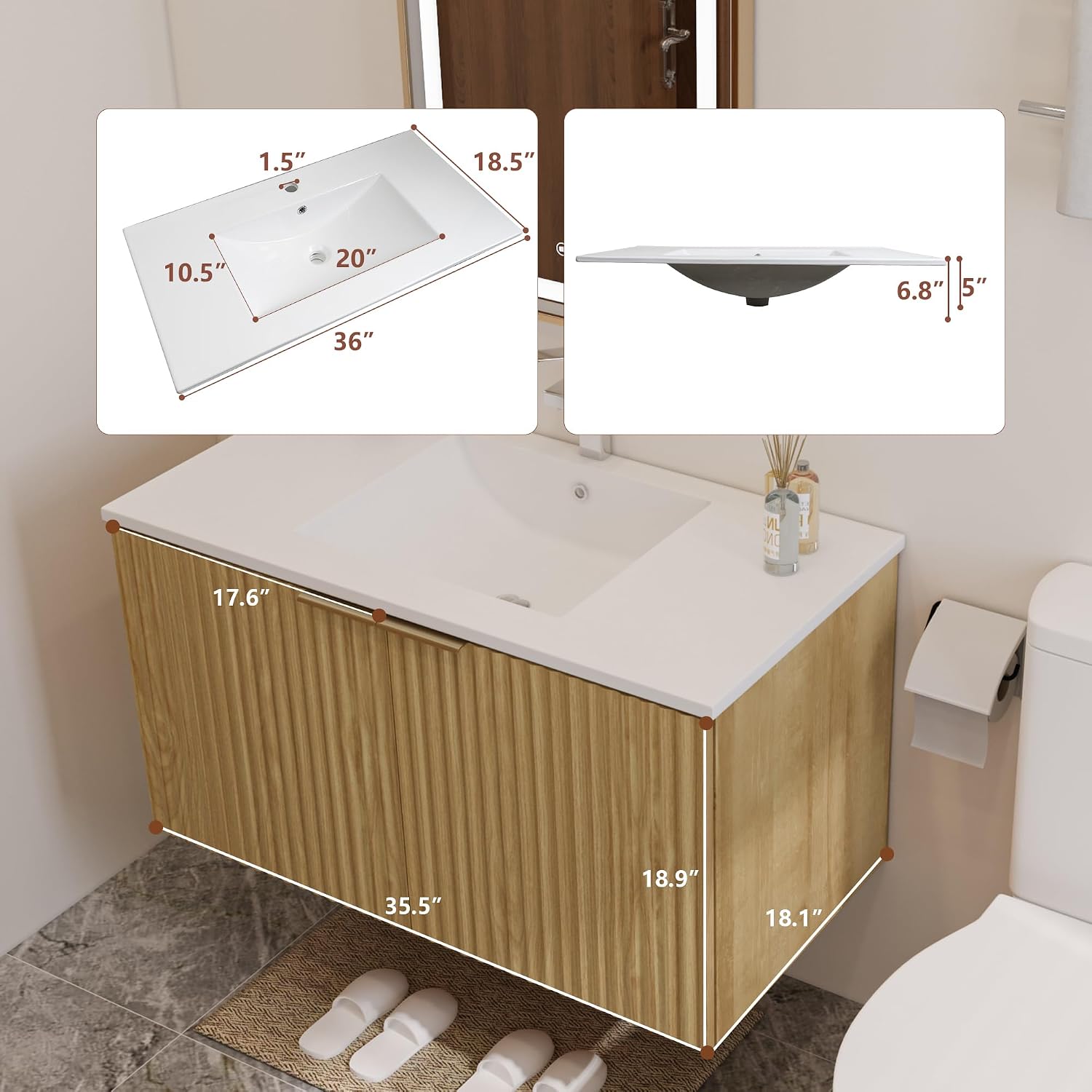 Modern Floating Bathroom Vanit - Soft Close Hinge recension och pris