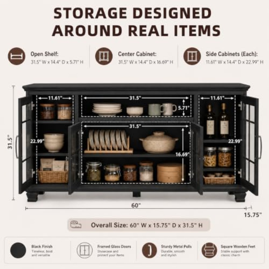 60-Inch Sideboard Buffet with  - Soft Close Hinge recension och pris